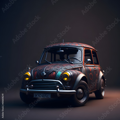 old vintage car on black background