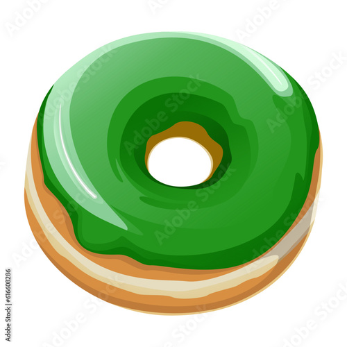 vector illustration of a sweet donut topped with green creamy sugar