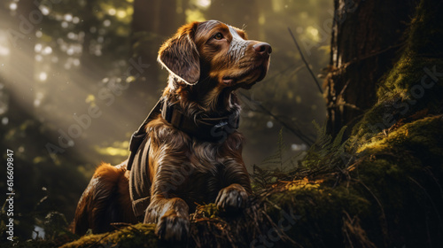photo of a hunting dog waiting observant for orders