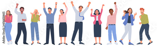 Set of happy business people celebrating victory or success. The concept of joy. Men and women are excited