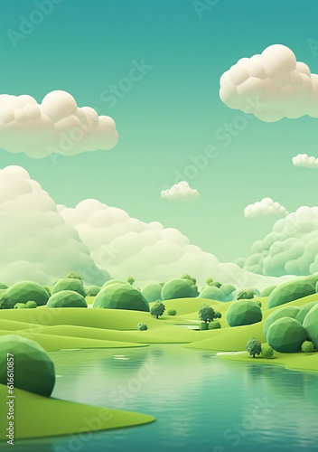 Beautiful view of mountain village  3d rural landscape background 