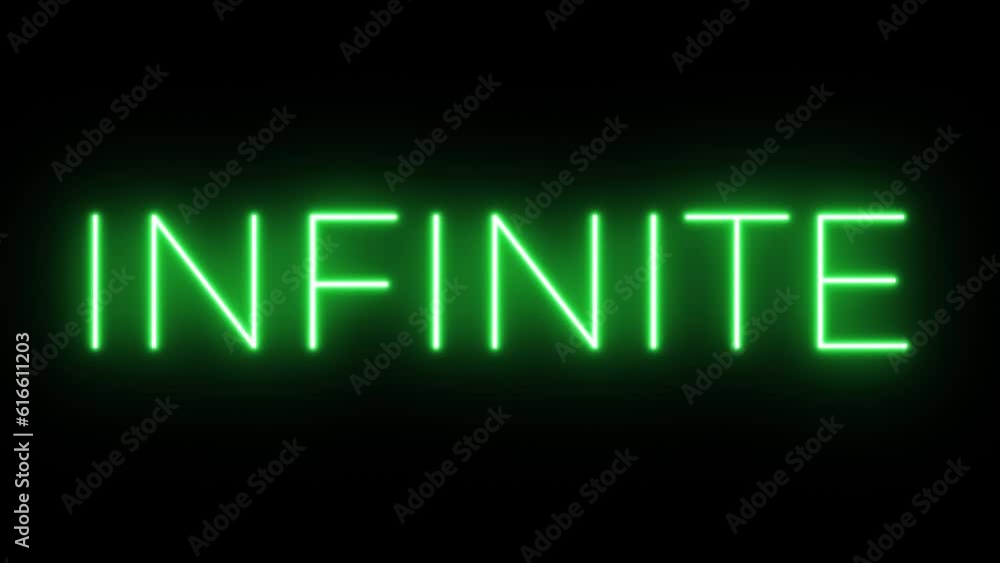 Flickering neon green glowing infinite text animated black background Flickering neon green glowing infinite text animated black background