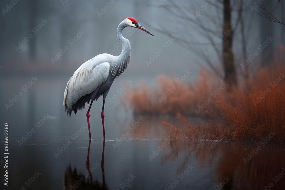 Naklejka premium A lone crane in the forest