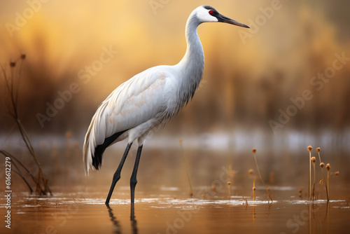 A lone crane in the forest