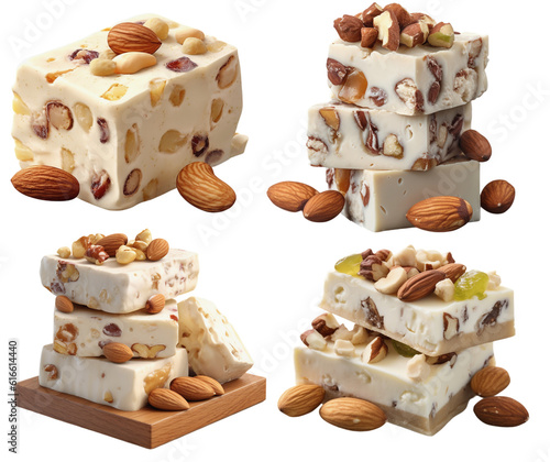 nougat made from sugar, honey and roasted nuts on a transparent background, Generative AI