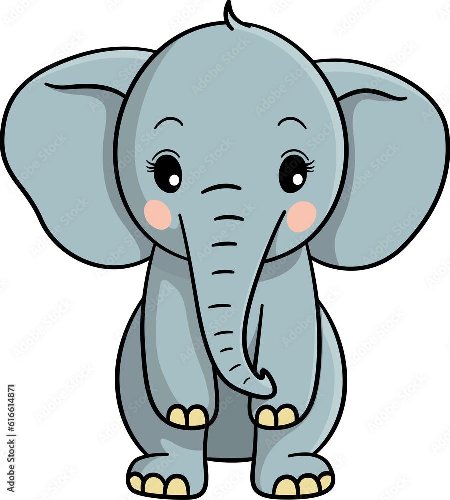 Fototapeta premium Cute elephant cartoon minimal vector with outline