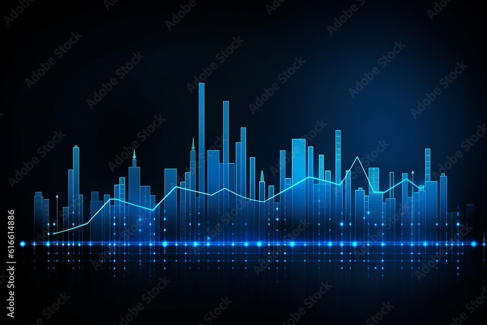 Abstract, blue, growing financial graph chart,

