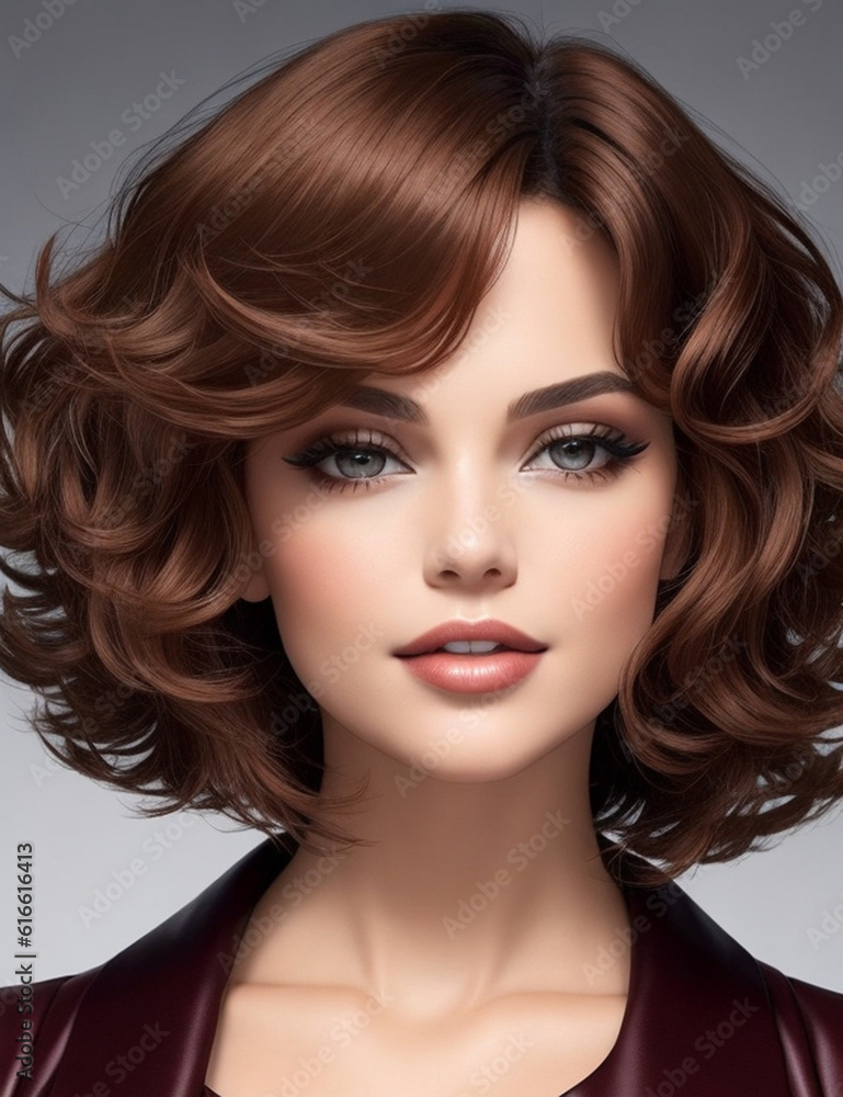 Imagine a radiant photograph of a woman with a voluminous, wavy bob, showcasing her confidence and style, generative ai. Imagine a radiant photograph of a woman with a voluminous, wavy bob, showcasing her confidence and style, generative ai.