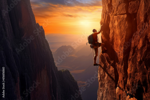 rock climber at sunset generative AI