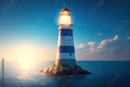 lighthouse on a sunny day with blue sky, ai generative