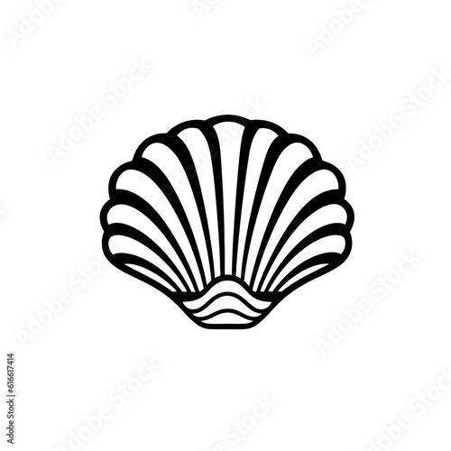 Black line vector icon forsea shell in black on a whi