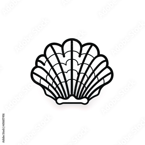 Black line vector icon forsea shell in black on a whi