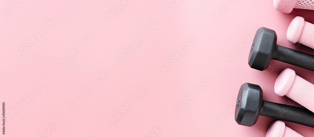 A group of dumbs sitting on top of a pink surface created with Generative AI technology A group of dumbs sitting on top of a pink surface created with Generative AI technology