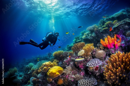 coral reef and diver generative AI  © soysuwan123