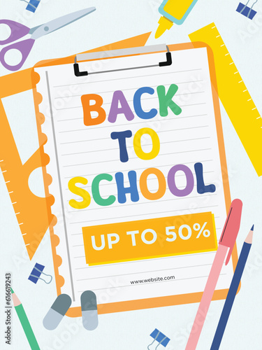 Flat back to school background with school supplies