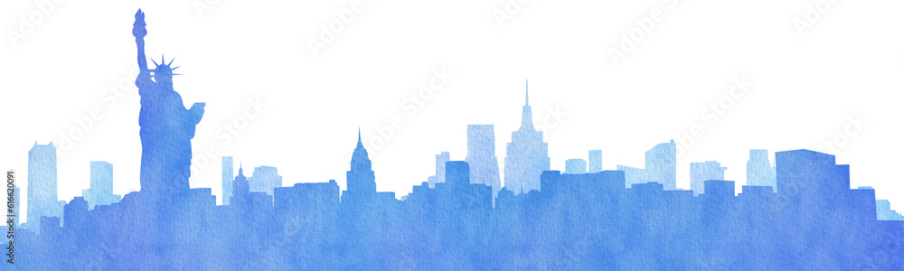 Watercolor silhouette landscape of new york city