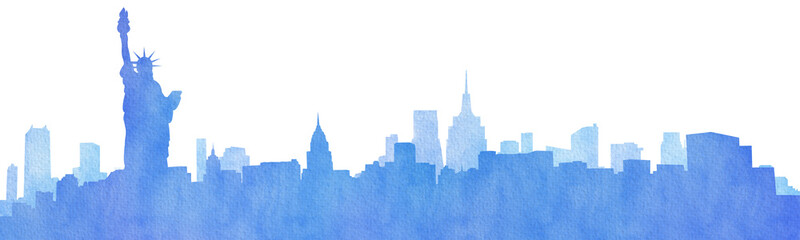 Fotobehang Aquarelschilderij wolkenkrabber  Silhouet van New York in aquarel  © Somkiat
