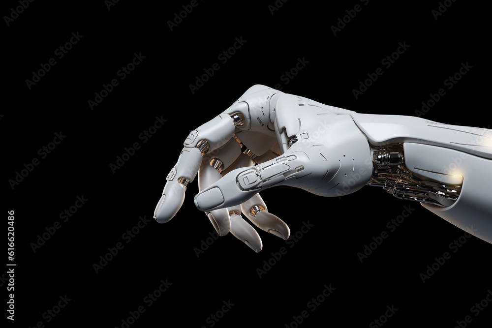 hand of White cyborg robot pointing. Generative AI. hand of White cyborg robot pointing. Generative AI.