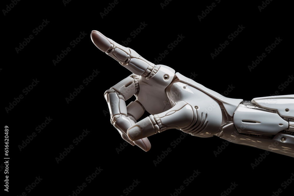 hand of White cyborg robot pointing. Generative AI hand of White cyborg robot pointing. Generative AI