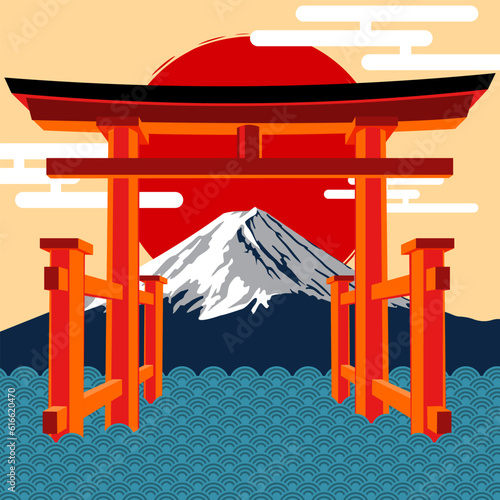 the mountain fuji  and Torii  in the lake are popular tourist attractions in Japan.