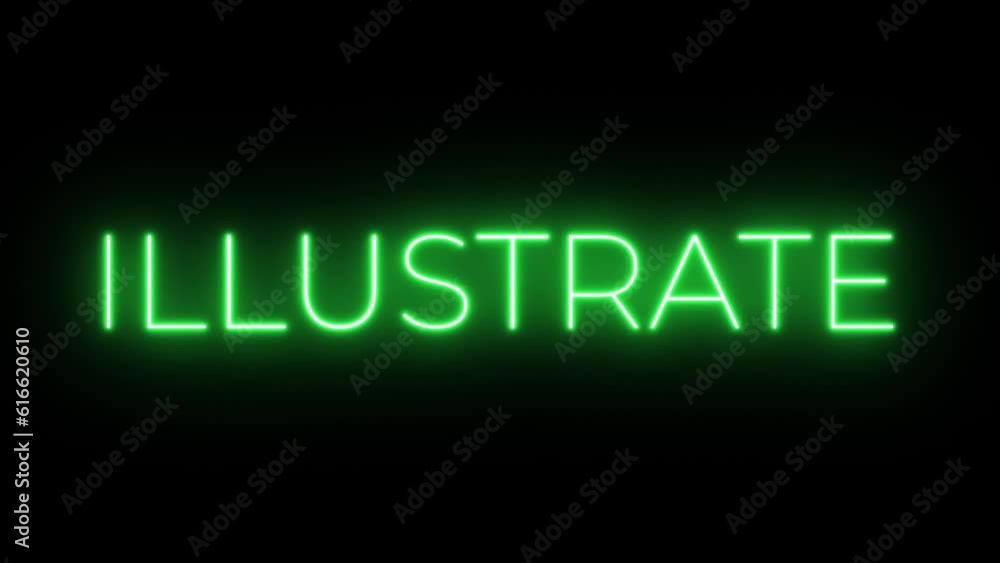 Flickering neon green glowing illustrate text animated black background Flickering neon green glowing illustrate text animated black background