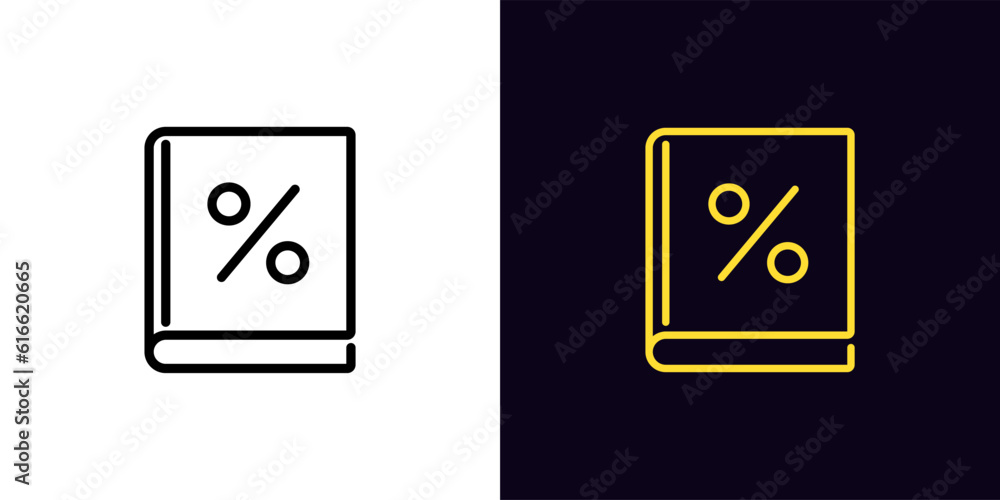 Outline book sale icon, with editable stroke. Book with percentage sign, special discount for ebook library. Online bookstore sale, special price for literature, discount and bonus offer Outline book sale icon, with editable stroke. Book with percentage sign, special discount for ebook library. Online bookstore sale, special price for literature, discount and bonus offer