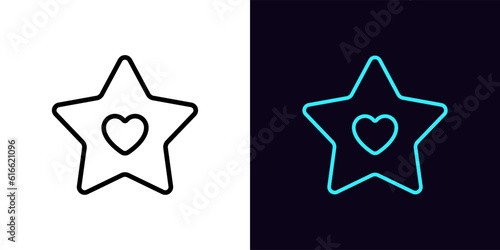 Outline superstar love icon, with editable stroke. Star with heart sign, favorite celebrity. Star popularity and fame love, celebrity heart and passion, favorite superstar, famous vogue
