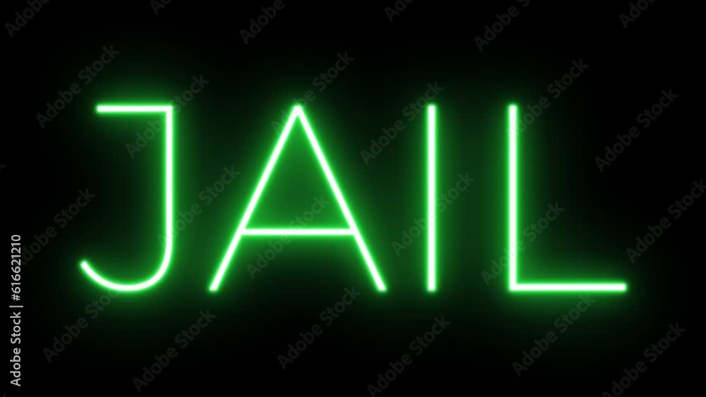 Flickering neon green glowing jail text animated black background Flickering neon green glowing jail text animated black background
