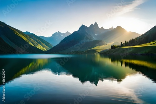 lake in the mountains with lake creating awesome view