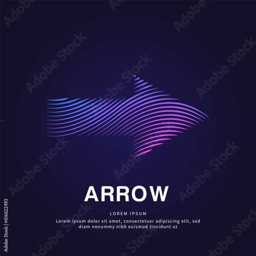 Vector logo Arrow color silhouette on a dark background. simple line art Arrow Vector logotype illustration. Arrow, Cursor logo vector template suitable for organization, company, or community. EPS 10