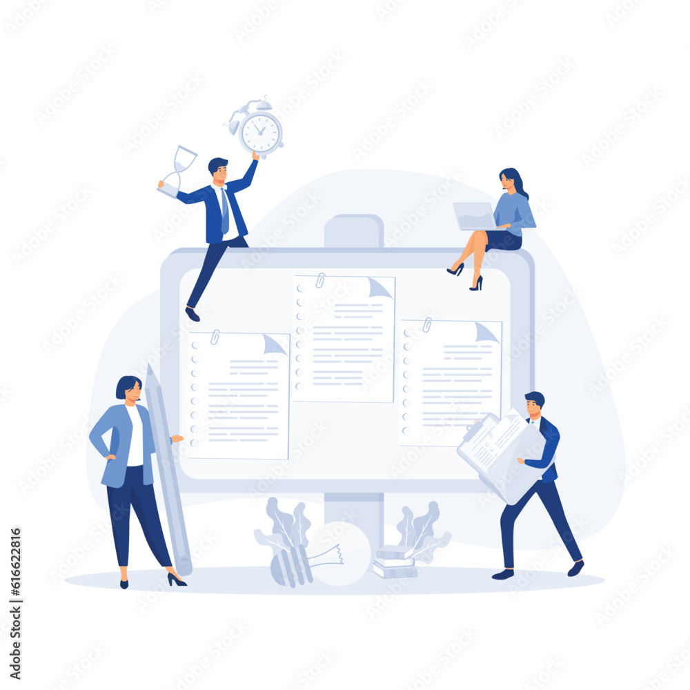 Workflow organization. Office work and time management. Kanban board, teamwork communication process, agile project management concept, flat vector modern illustration Workflow organization. Office work and time management. Kanban board, teamwork communication process, agile project management concept, flat vector modern illustration