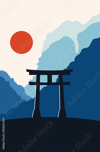 Mountains and Torii gate minimalism
