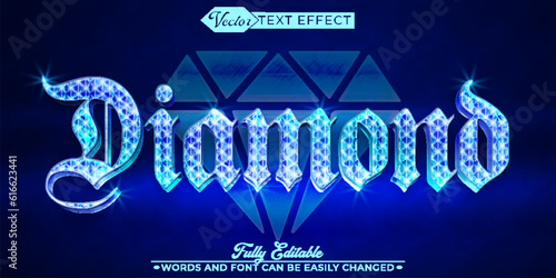 Luxury Shiny Blue Gem Jewelry Diamond Vector Editable Text Effect Template