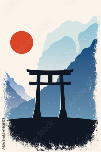 Mountains and Torii gate minimalism