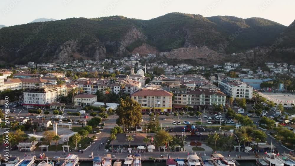 Awesome aerial view of Fethiye at sunset, Turkey Awesome aerial view of Fethiye at sunset, Turkey