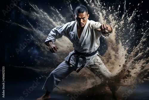 Dynamic Martial Arts: An action-packed shot capturing the intensity and skill of martial arts practitioners in motion, showcasing discipline and strength, fitting for martial arts magazines and fitnes
