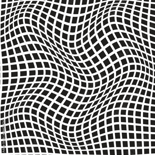 abstract monochrome geometric black rectangle grid wavy pattern.
