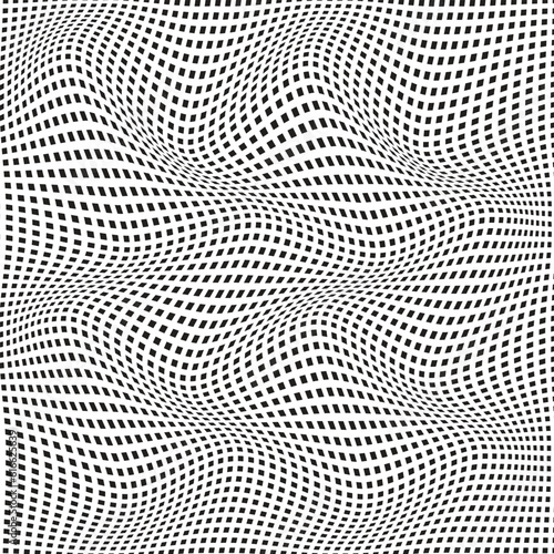 abstract monochrome geometric black small rectangle dot wavy pattern.