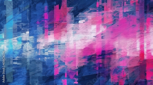Glitch overlay Analog distortion Noise texture Colorful abstract background. Blue  pink colors. 