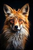 portrait of a fox against black background