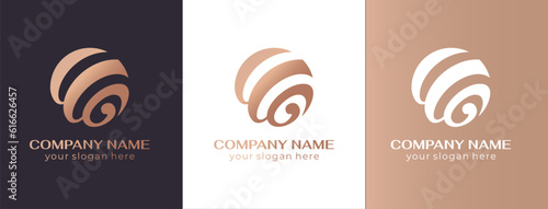 Round spiral ball logo. Creative sphere. Letters W and G. Template for creating a unique luxury design, logo, business, studio, boutique, spa