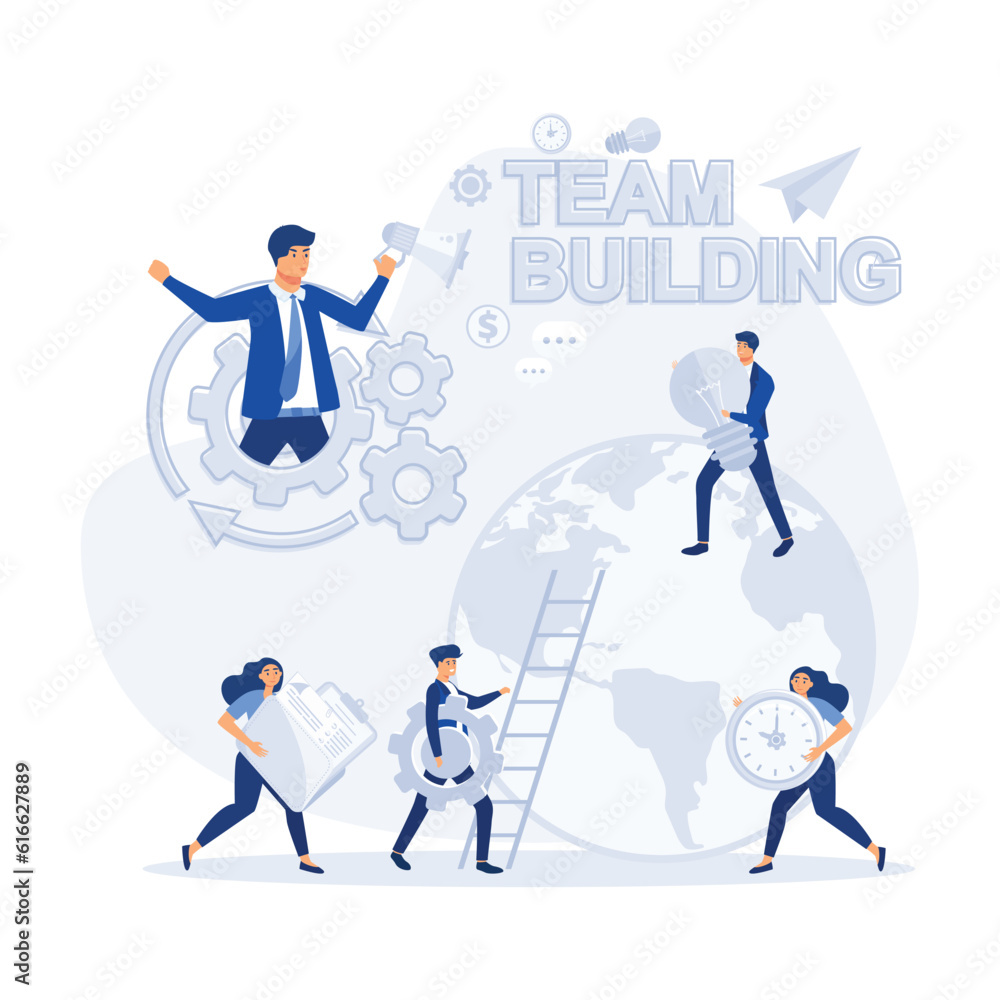 Team building concept. Group of people gather and work together to get good business results, flat vector modern illustration Team building concept. Group of people gather and work together to get good business results, flat vector modern illustration