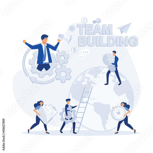 Team building concept. Group of people gather and work together to get good business results, flat vector modern illustration