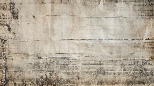 Newspaper paper grunge aged newsprint pattern background. Vintage old newspapers template texture, generative ai