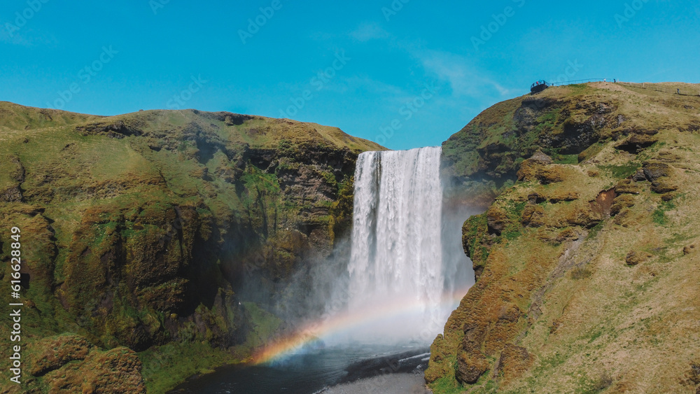 Fototapeta premium Waterfall In Iceland. Amazing View Of The Skogafoss Waterfall