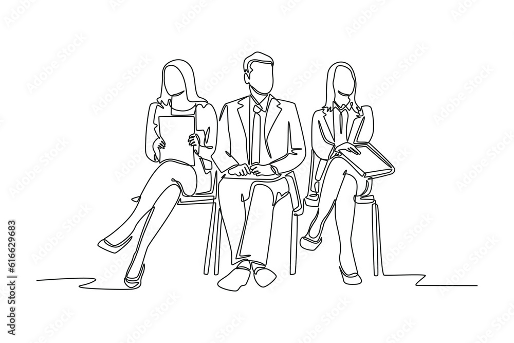 Continuous one line drawing Recruitment Process concept. Single line draw design vector graphic illustration.