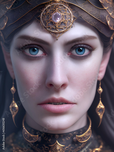 Portrait of Morgana. Morgan le fay, enchantress and sorceress. Generative Artificial Intelligence.