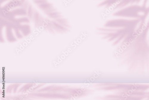 Minimalistic abstract gentle light beige background for product presentation with light andand intricate shadow from the window