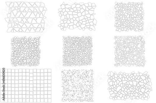 Stone on ground vector, Broken tiles mosaic pattern. texture interior background line art. set of graphics elements drawing for architecture and landscape design. cad pattern