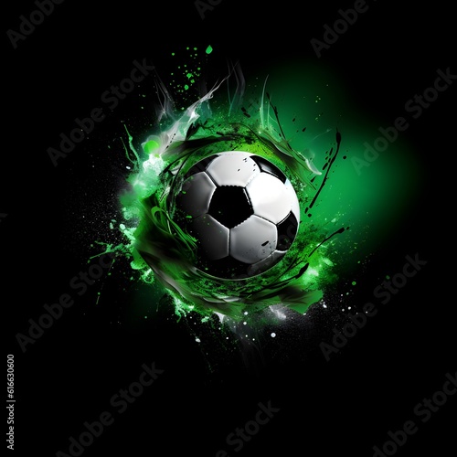 soccer ball on green and black background